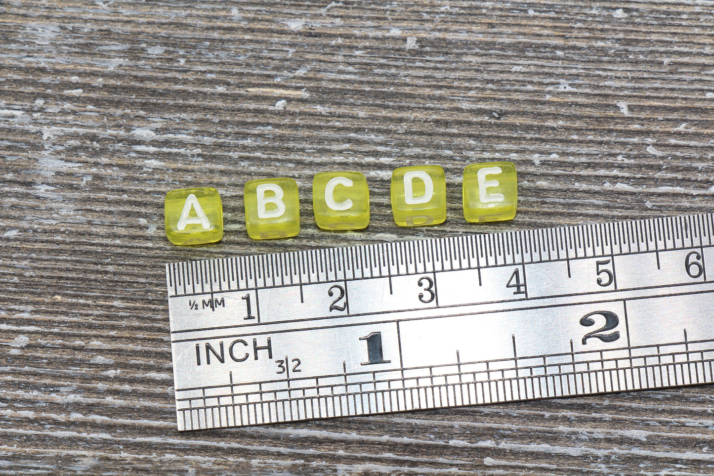 Translucent Yellow Alphabet Letter Beads, Mix Cube Square Letter Beads, Plastic Letter Beads, Acrylic Name Initial Beads, Size 6mm #3245