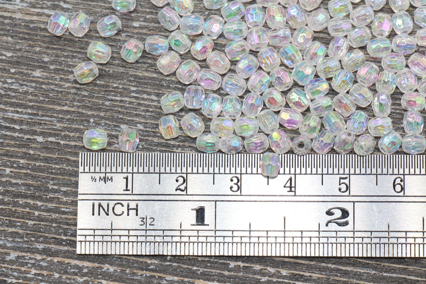 4mm Clear AB Faceted Beads, Iridescent Acrylic Gumball Beads, Transparent Faceted Spacer Beads, Bubblegum Beads, Plastic Rainbow Bead #947