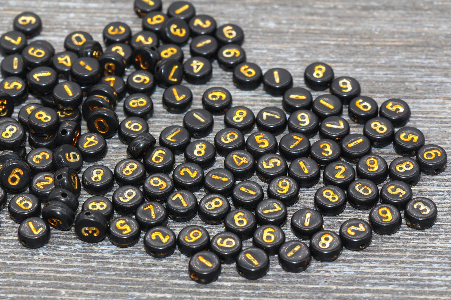 Black and Gold Number Beads, Acrylic Black and Gold Number Beads, Plastic Mix Number Beads, Round Number Beads, Size 7mm #86