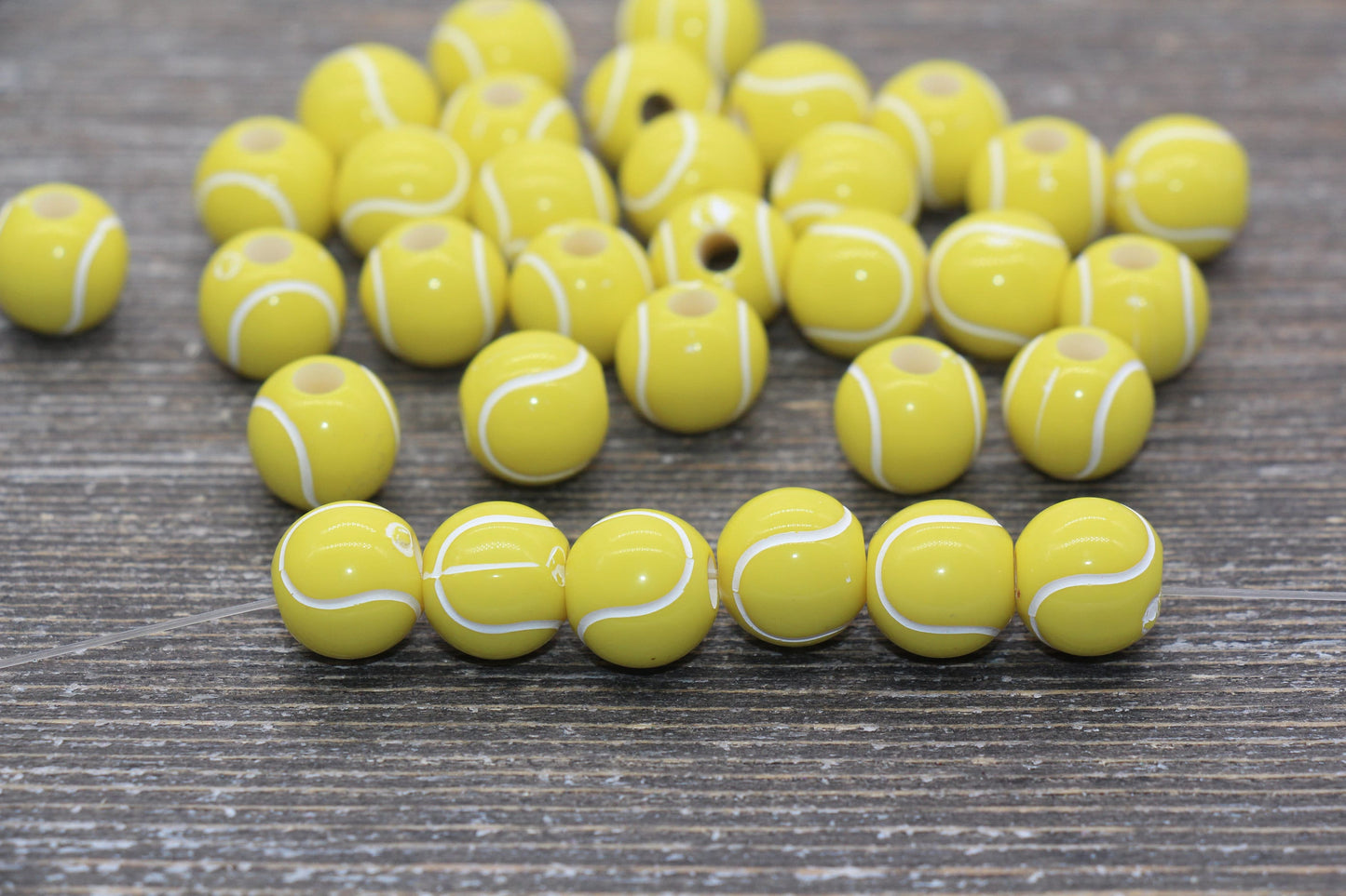 Tennis Ball Beads, Yellow Tennis Beads, School Sport Ball Beads, Round Bubblegum Beads, Chunky Beads, Bracelet Beads #1734
