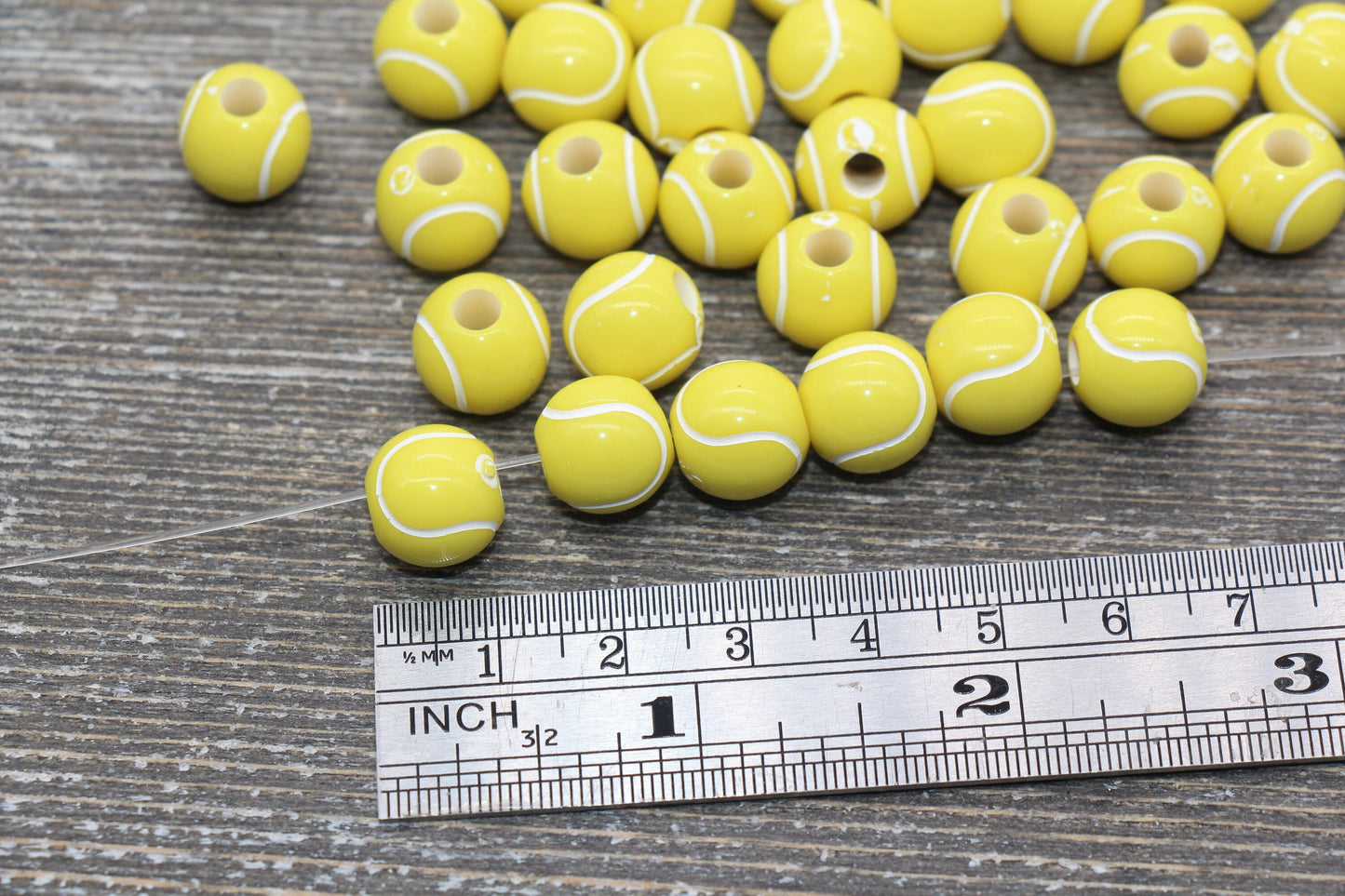 Tennis Ball Beads, Yellow Tennis Beads, School Sport Ball Beads, Round Bubblegum Beads, Chunky Beads, Bracelet Beads #1734