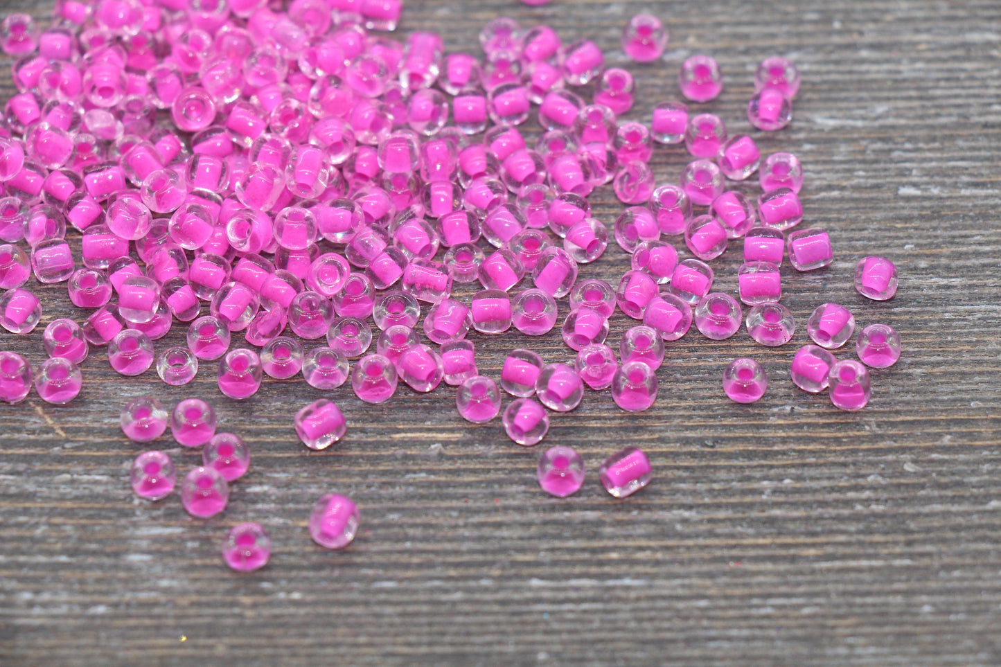 Transparent Glass Beads with Pink Lined, 4mm 6/0 Glass Round Beads, Pink Lined Seed Beads, Rocailles Beads, Beading Supplies #2091
