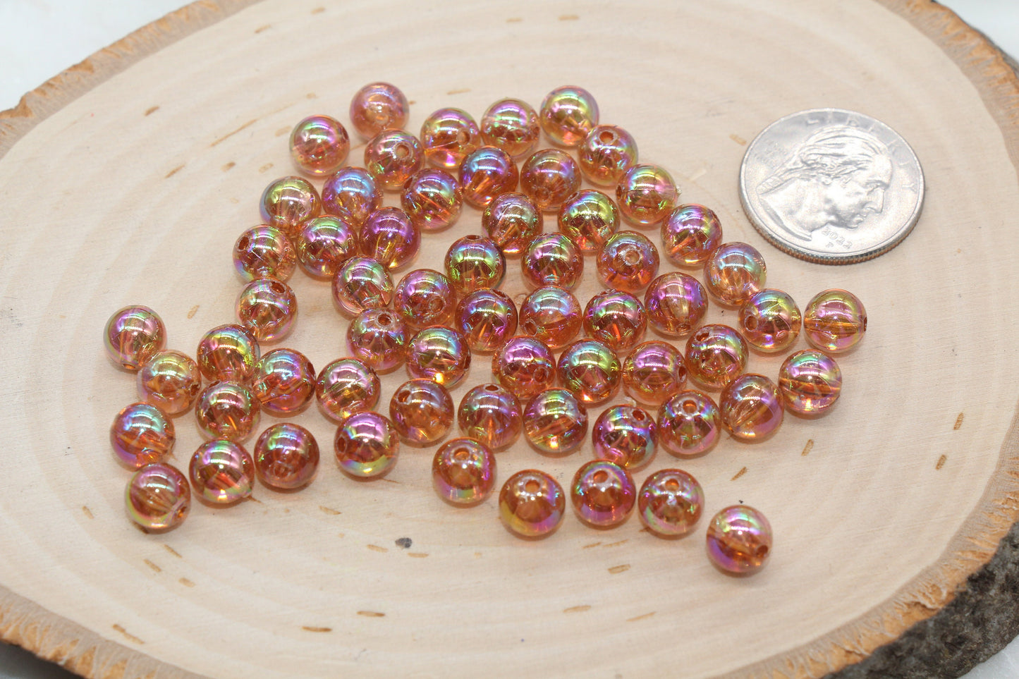 8mm Brown AB Gumball Beads, Iridescent Sparkle Round Beads for Bracelets, Chunky Bubblegum Beads, Craft Jewelry Supplies #2664