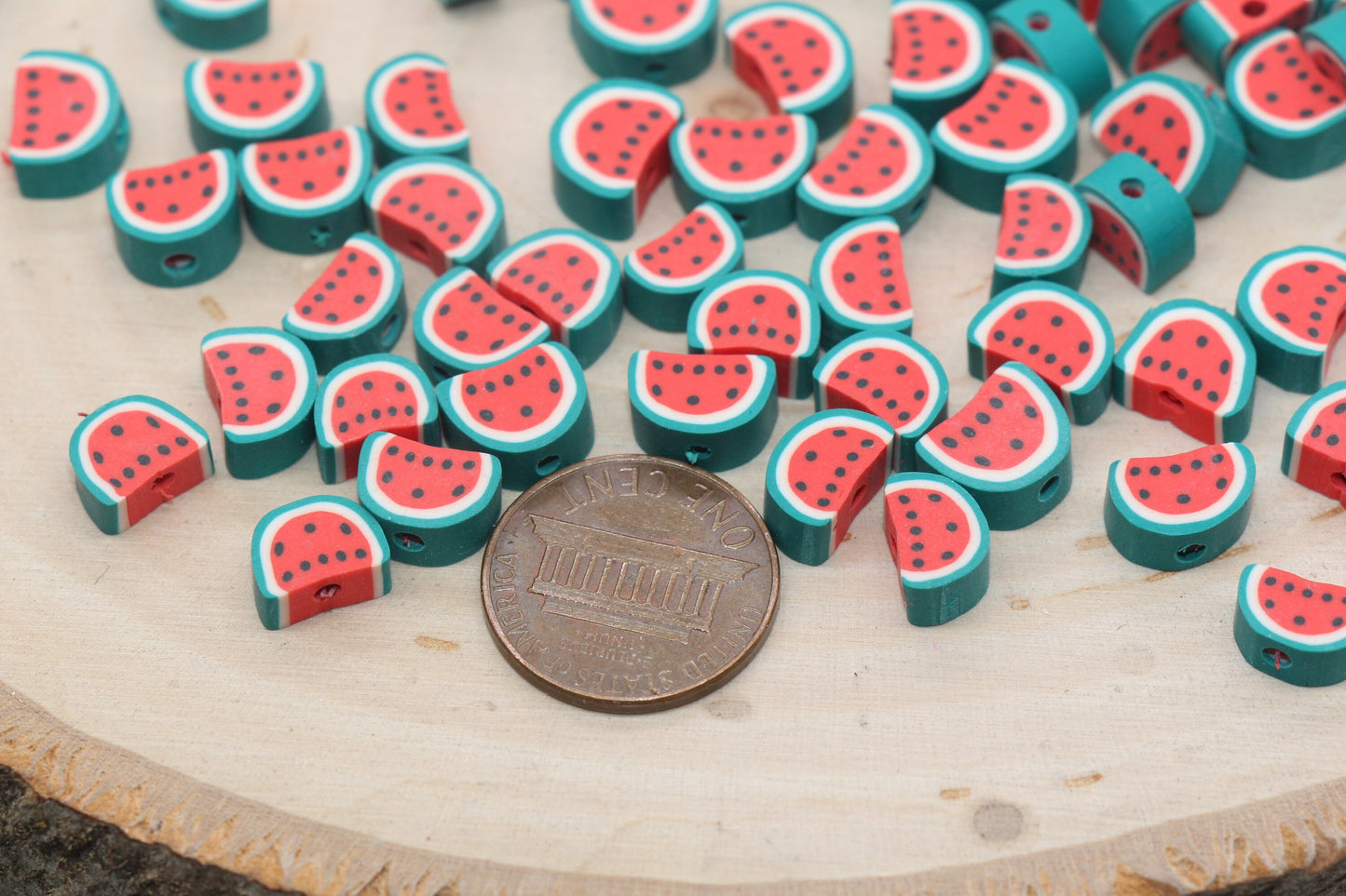 Watermelon Polymer Clay Beads, Fruit Themed Beads, Watermelon Clay Beads, Sliced Watermelon Beads, Jewelry Beads, Bead for Bracelets #436