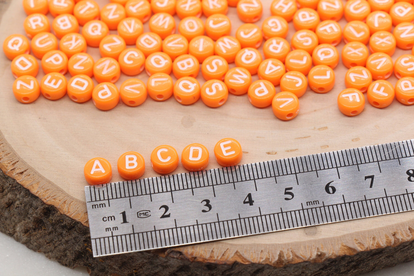 Orange Alphabet Letter Beads, Acrylic Orange Beads with White Letters, Round Acrylic Beads, Mixed Letter Beads, Plastic Name Beads 7mm #3147