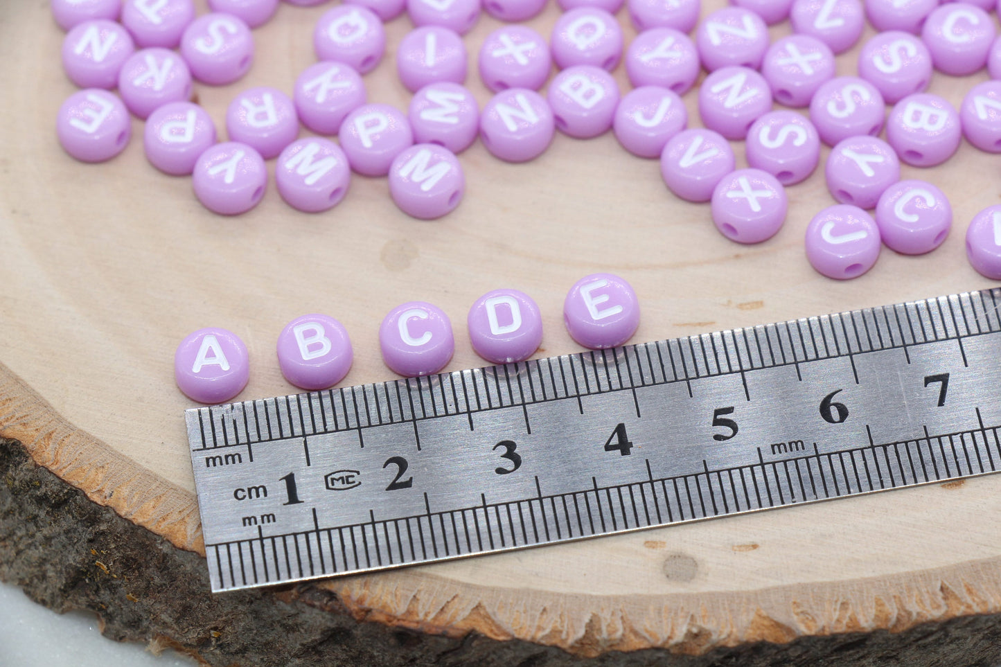 Pastel Purple Alphabet Letter Beads, Acrylic Purple Beads with White Letters, Round Acrylic Beads, Mix Letter Beads, Name Beads 7mm #3150