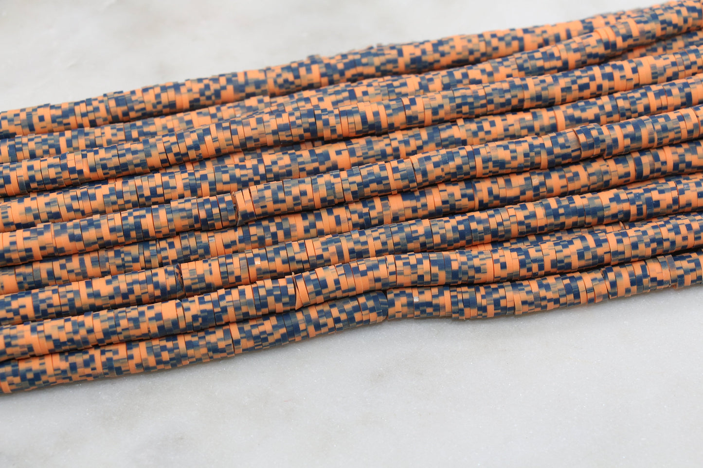 6mm Orange and Blue Mix Speckled Heishi Beads, Dotted Polymer Clay Disc Beads, African Disc Beads, Bracelet Beads, Full Strand #635