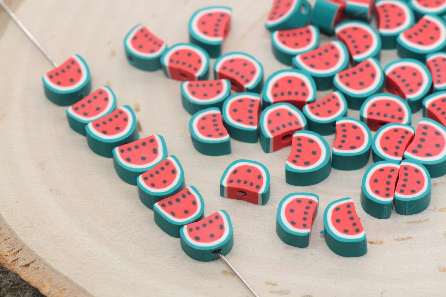 Watermelon Polymer Clay Beads, Fruit Themed Beads, Watermelon Clay Beads, Sliced Watermelon Beads, Jewelry Beads, Bead for Bracelets #436