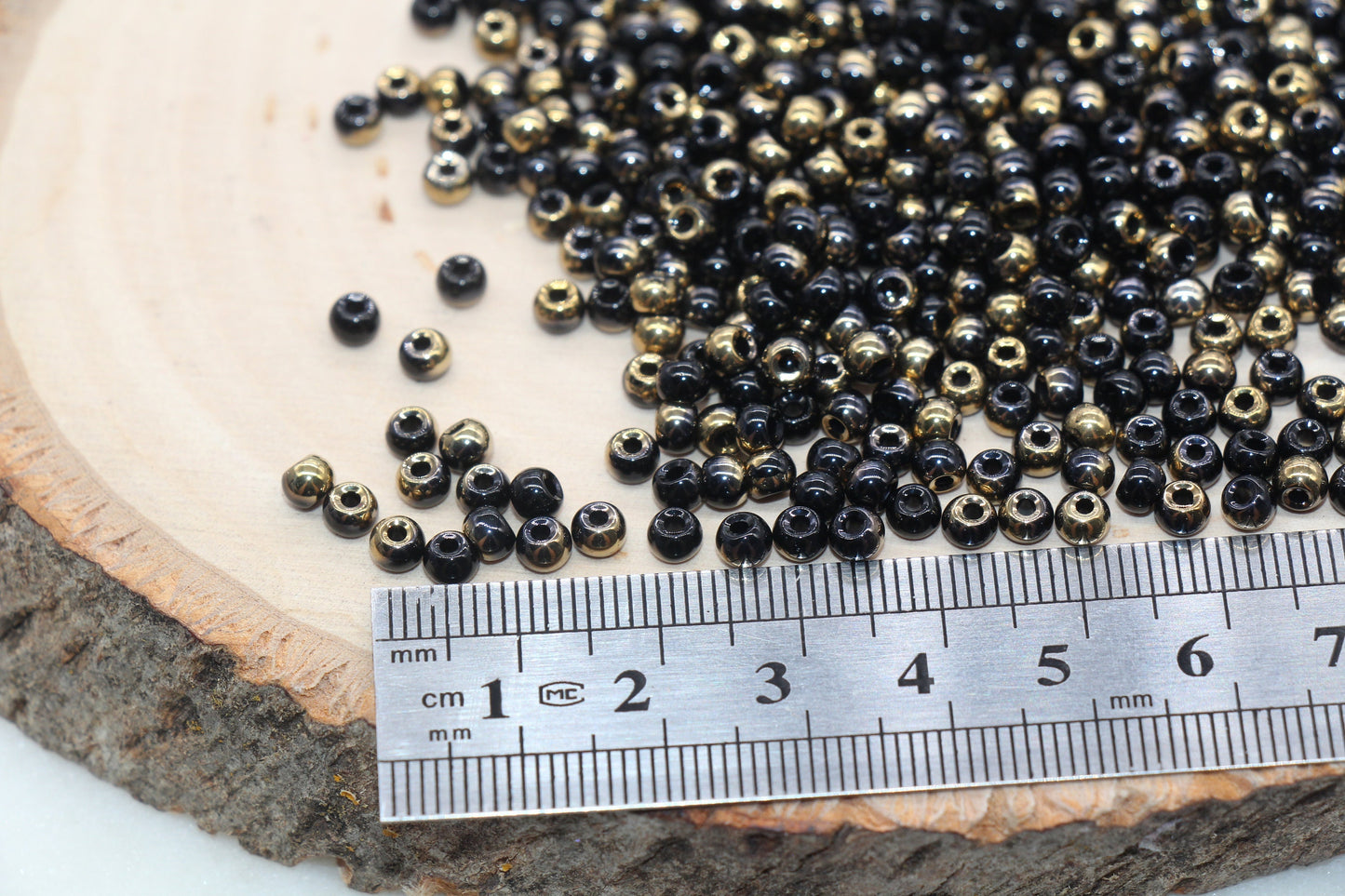 Gold and Black Ombre Glass Beads, 4mm Glass Round Seed Beads, Shiny Seed Beads, Beading Supplies, Beads for Bracelet #3210