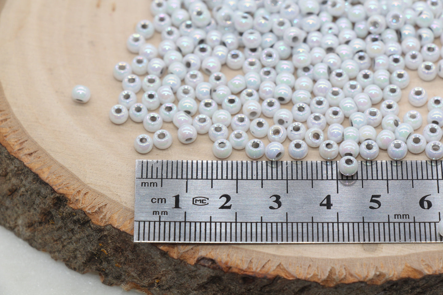 Iridescent Glass Seed Beads, 4mm Shiny Round Glass Seed Beads, Light Gray AB Opaque Seed Beads, Rocailles Beads, Beading Supplies #3219