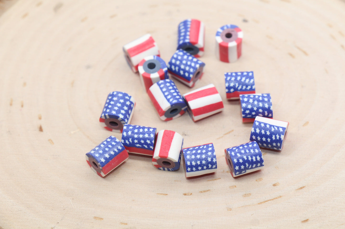 Tube Shape Patriotic American Flag Clay Beads, United States Flag Polymer Clay Beads, US Flag Beads, Tube Shape Clay Beads #530