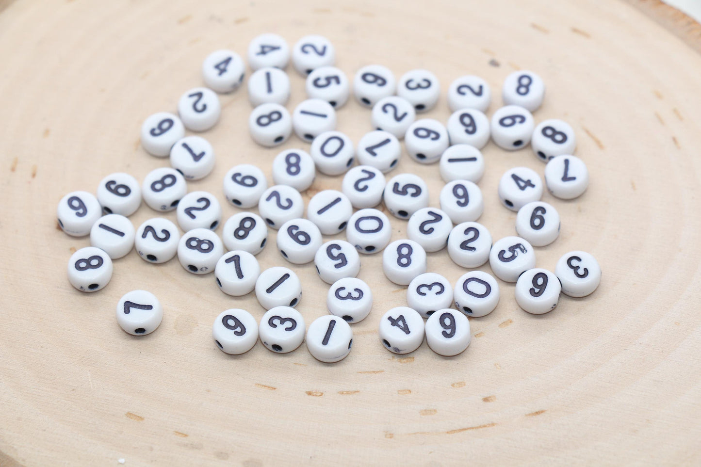 Mix Number Beads, White Beads with Black Numbers, Acrylic Number beads, Beads for Bracelets, Kid Craft Beads, Size 7mm #3272