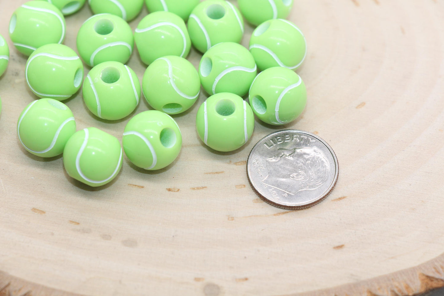 Tennis Ball Beads, Green Tennis Beads, School Sport Ball Beads, Round Bubblegum Beads, Chunky Beads, Bracelet Beads #3246