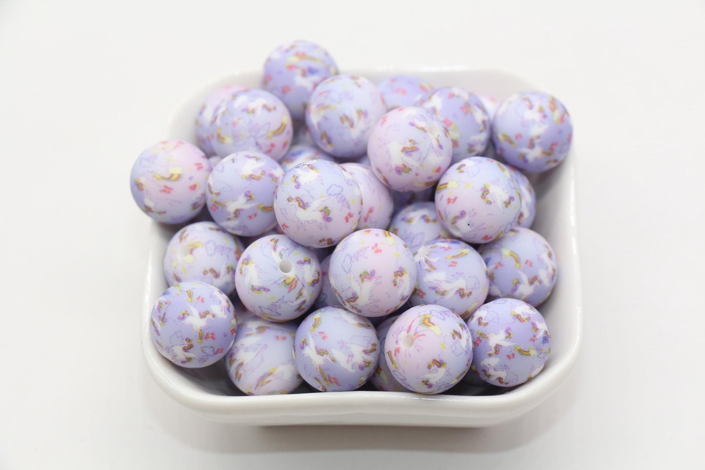 15mm Unicorn and Rainbow Printed Beads, Unicorn Silicone Beads, Round Bubblegum Beads, Beads for Pens #S126