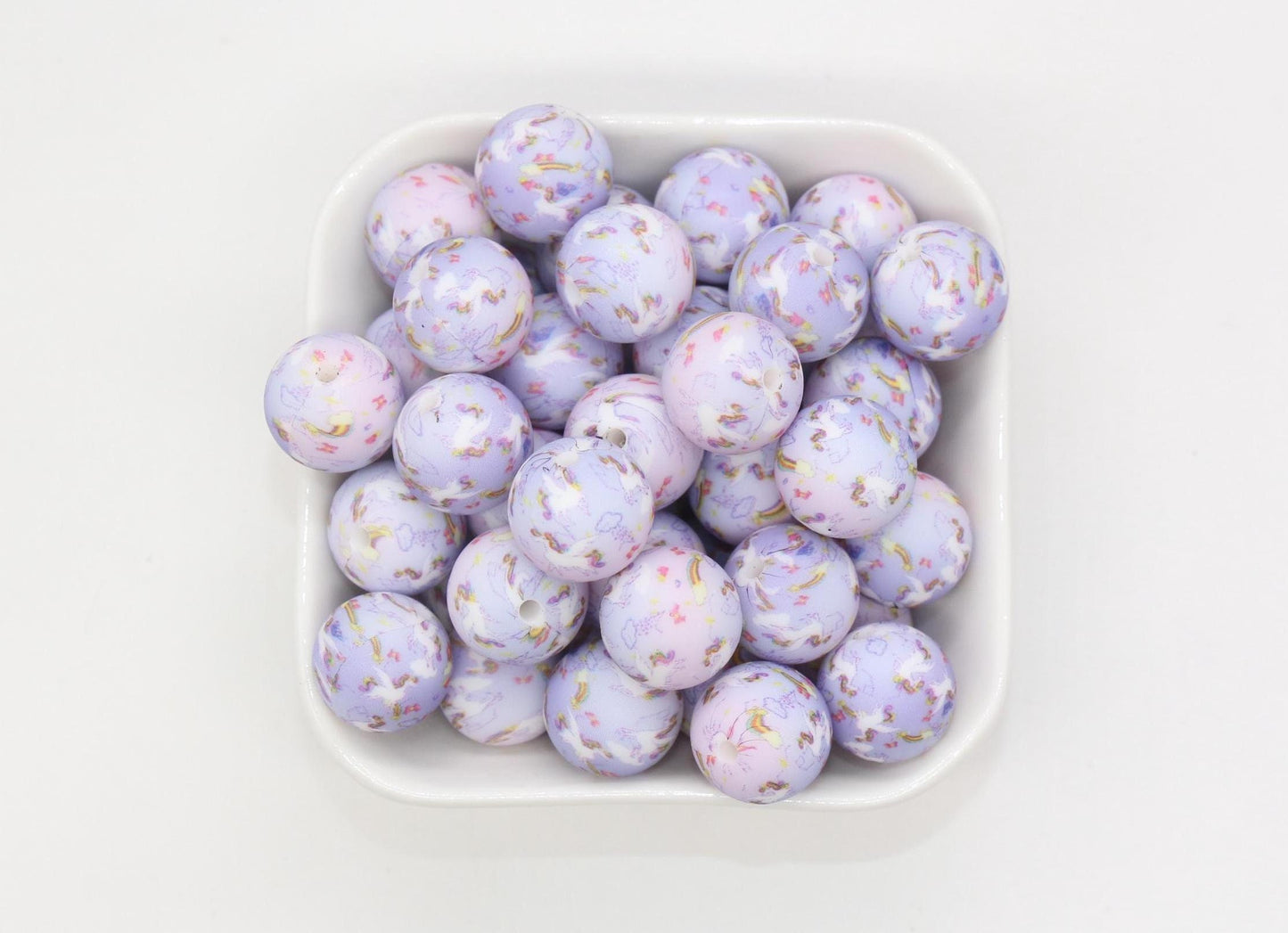 15mm Unicorn and Rainbow Printed Beads, Unicorn Silicone Beads, Round Bubblegum Beads, Beads for Pens #S126