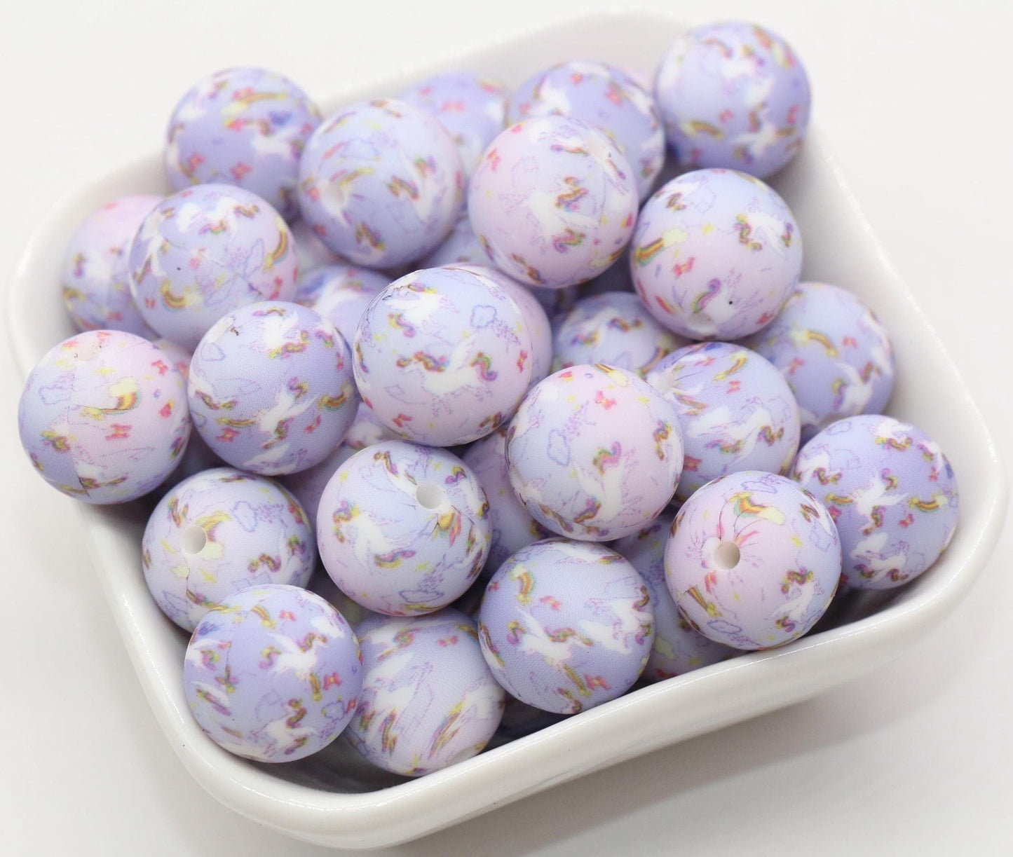 15mm Unicorn and Rainbow Printed Beads, Unicorn Silicone Beads, Round Bubblegum Beads, Beads for Pens #S126