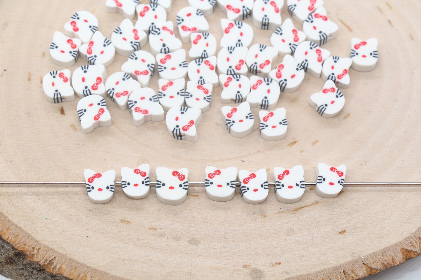 Cat Beads, Kitty Cat Clay Beads, Round Clay Beads, Jewelry Beads, Beads for Bracelet