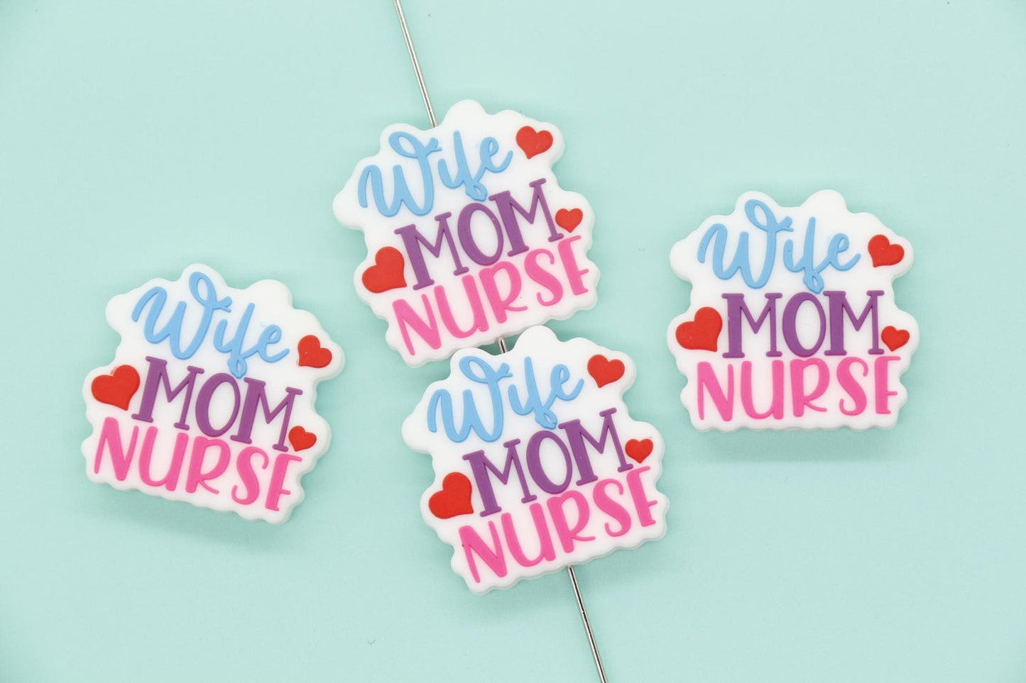 Wife Mom Nurse Beads, Mom Silicone Beads, Silicone Chunky Beads, Silicone Loose Beads, Focal Beads #737