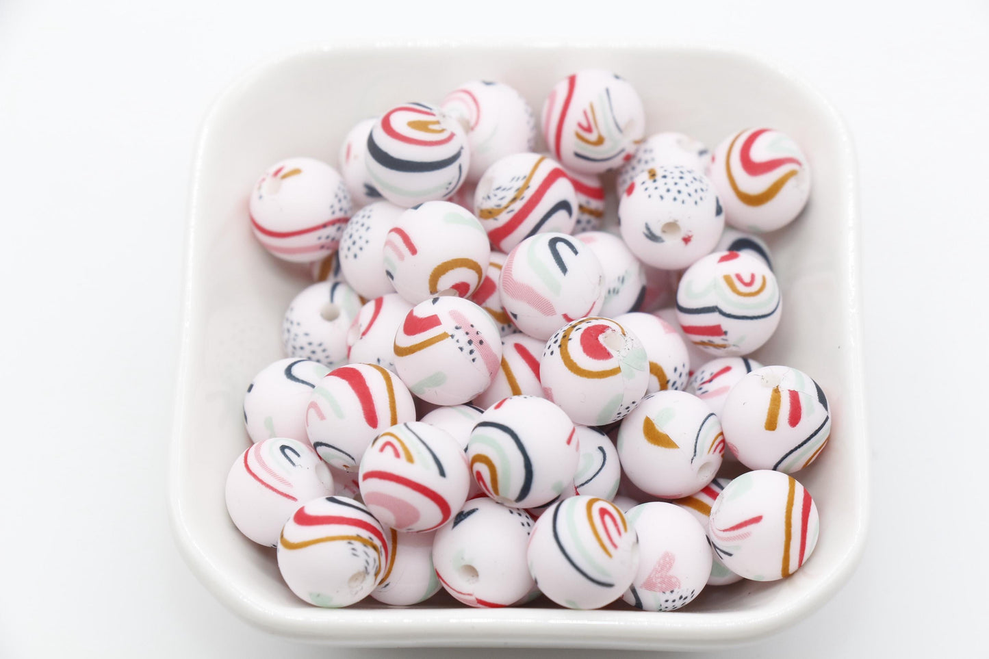 12mm Rainbow Print Beads, Rainbow Silicone Beads, Round Bubblegum Beads, Beads for Pens #323