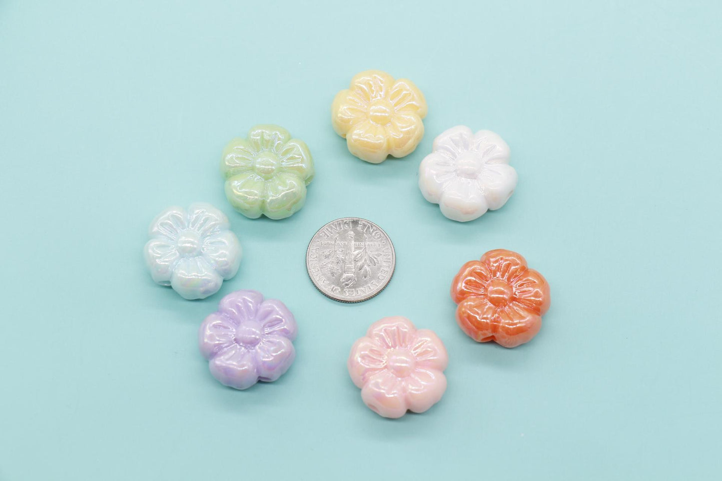 Flower Beads, Iridescent Flower Beads, Flower AB Beads, Floral Beads, Large Hole Beads, Beads for Bracelets