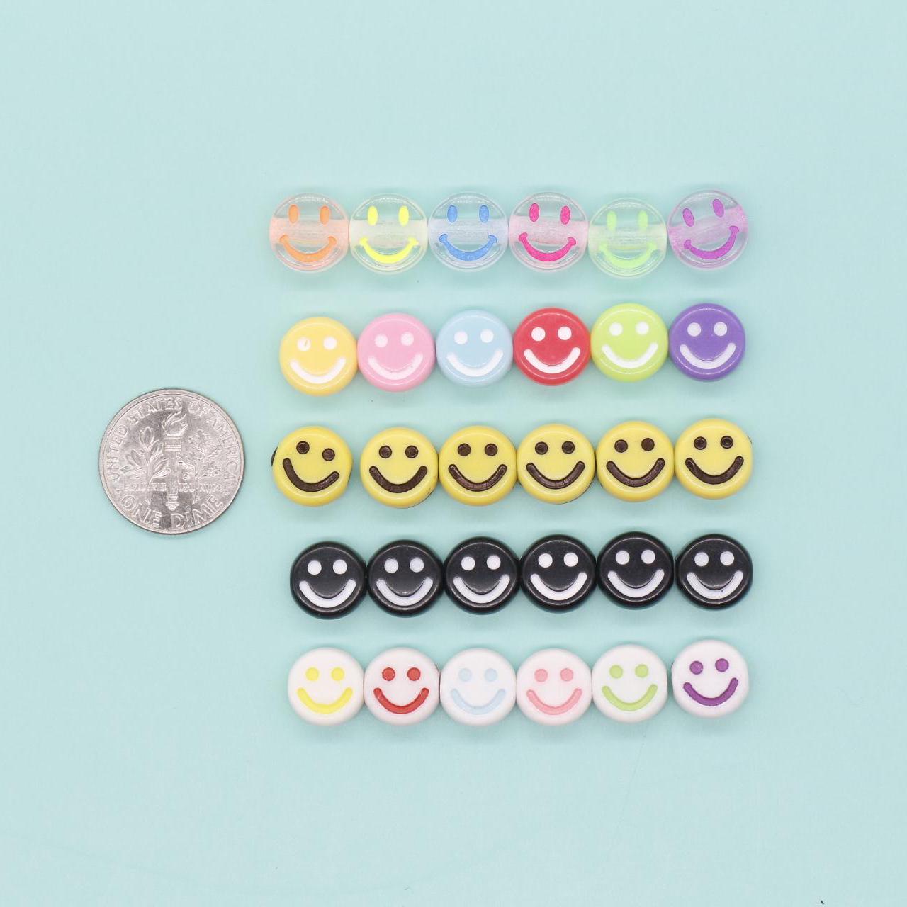 10mm Smiley Face Beads, Happy Face Beads, Mixed Beads, Emoji Beads, Plastic Round Beads, Beads for Bracelets