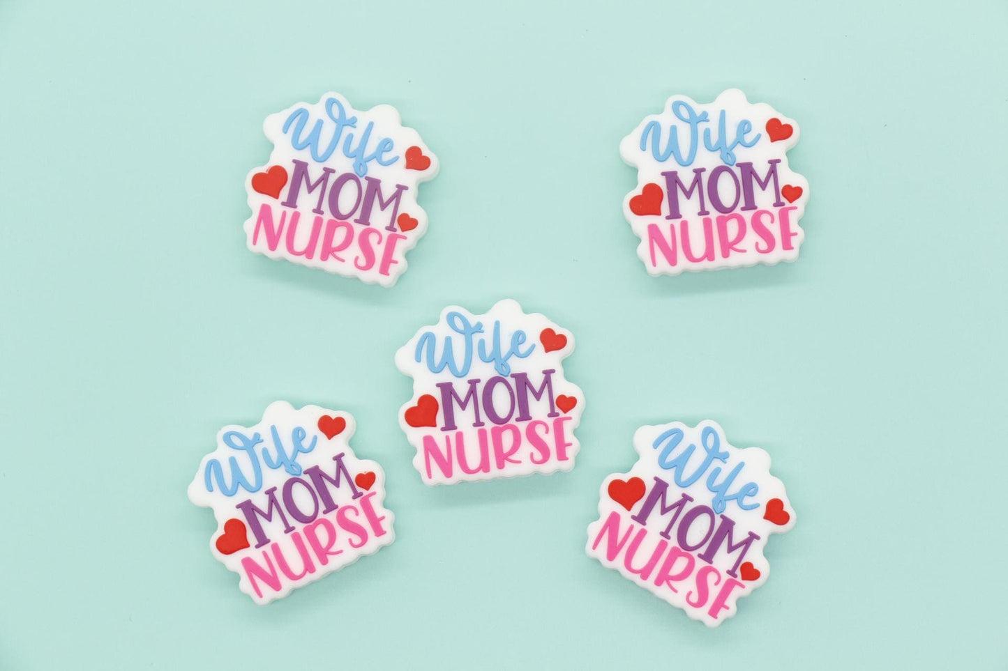 Wife Mom Nurse Beads, Mom Silicone Beads, Silicone Chunky Beads, Silicone Loose Beads, Focal Beads #737