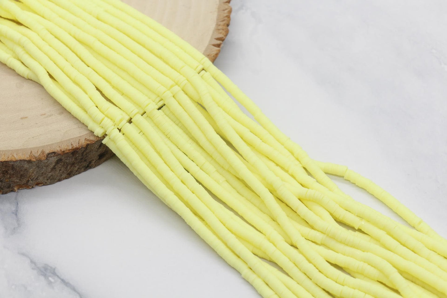 4mm Soft Yellow Heishi Beads, Polymer Clay Disc Beads, African Disc Beads, Vinyl Heishi, Full Strand #799