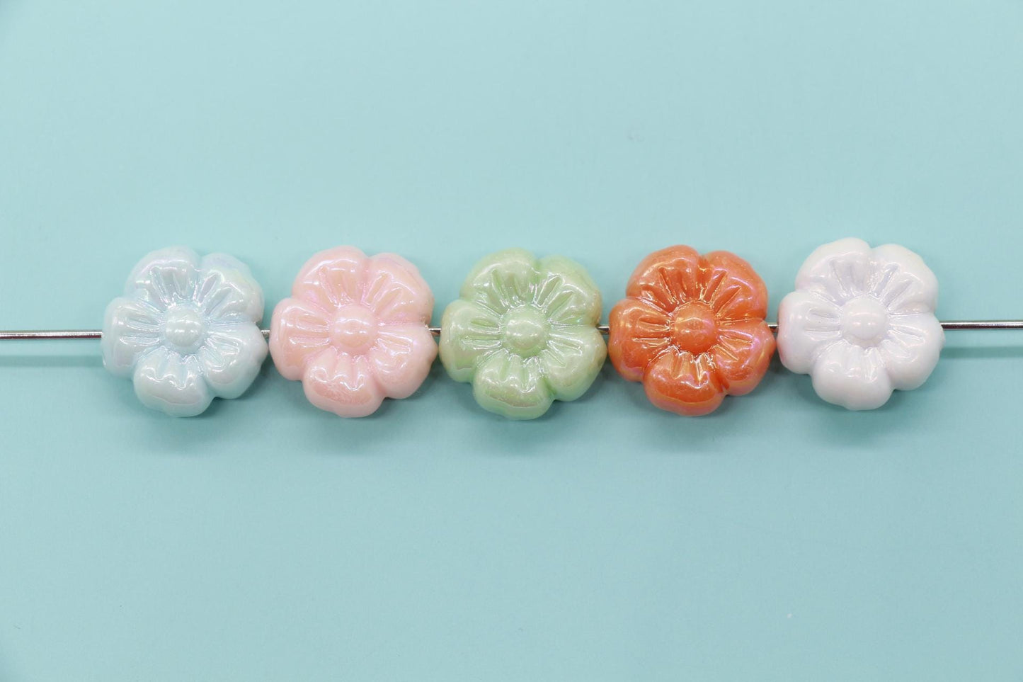 Flower Beads, Iridescent Flower Beads, Flower AB Beads, Floral Beads, Large Hole Beads, Beads for Bracelets