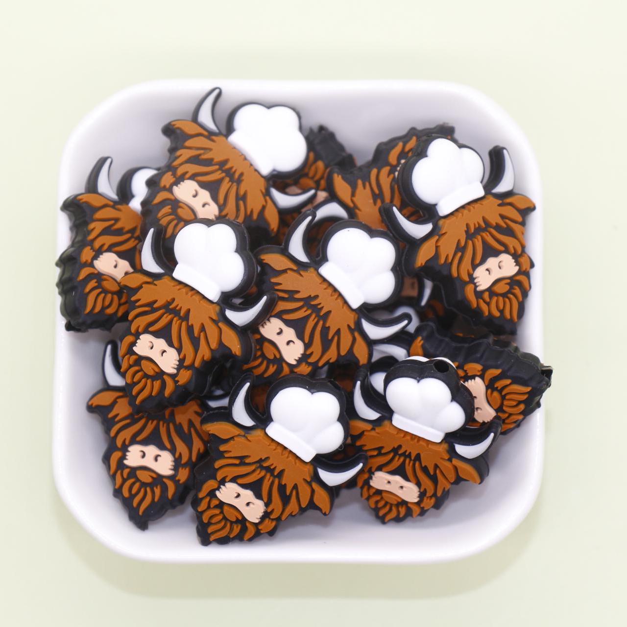 Highland Cow Silicone Focal Beads for Keychain Lanyard, Cowboy, Graduation, Nurse , Police Gifts