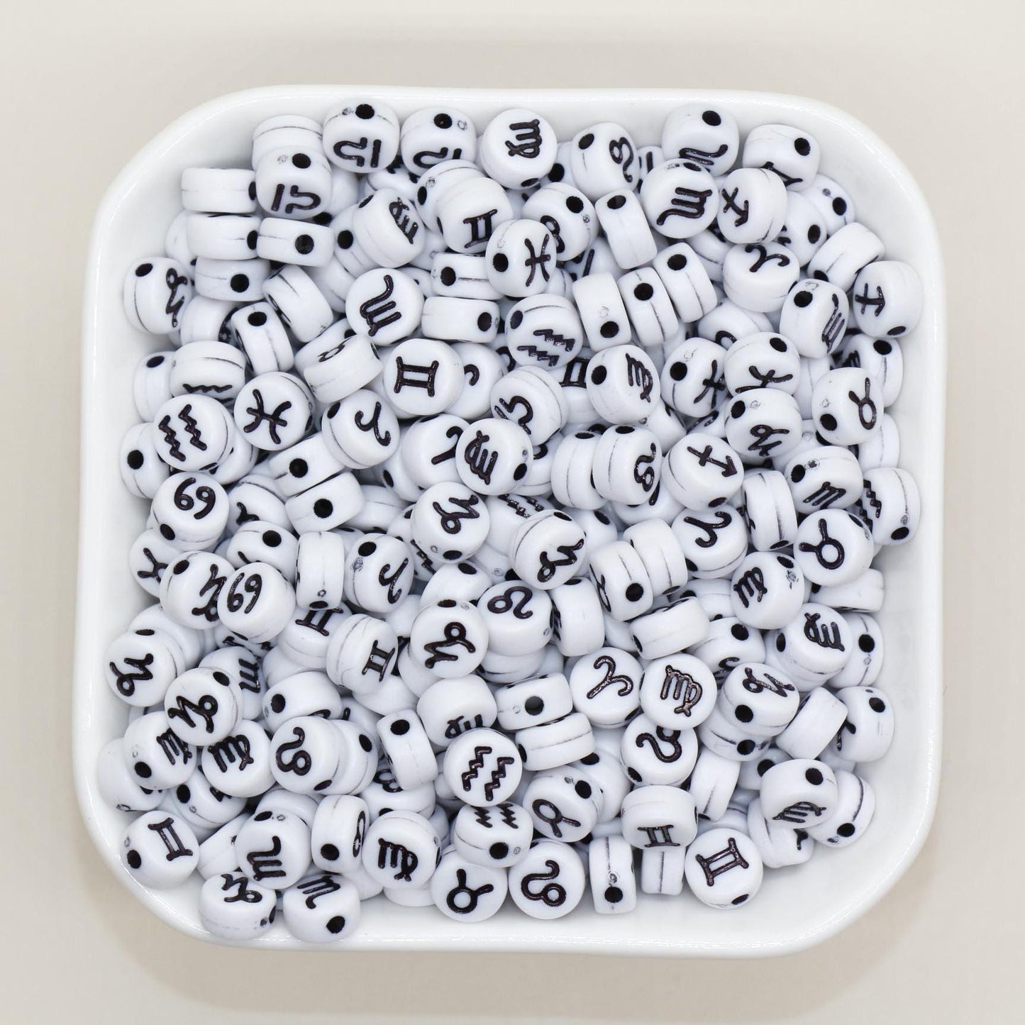 Zodiac Signs Beads, Washed 7mm Round Constellation Astrology Sign Symbol Beads, Perfect for Jewelry & Craft Supplies