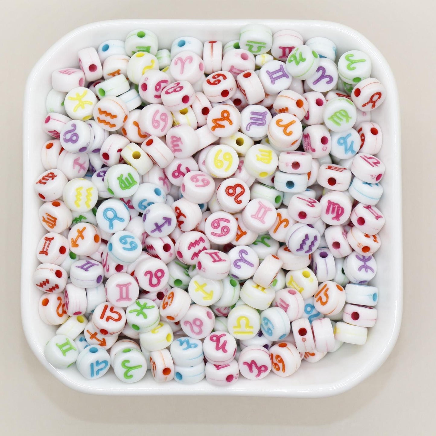 Zodiac Signs Beads, Washed 7mm Round Constellation Astrology Sign Symbol Beads, Perfect for Jewelry & Craft Supplies