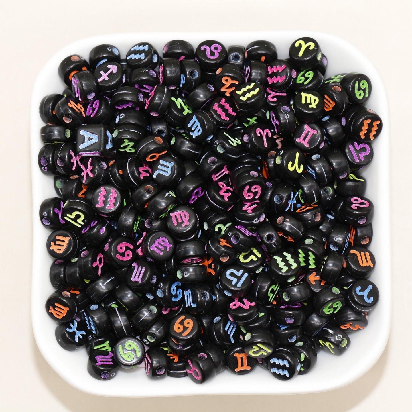 Zodiac Signs Beads, Washed 7mm Round Constellation Astrology Sign Symbol Beads, Perfect for Jewelry & Craft Supplies