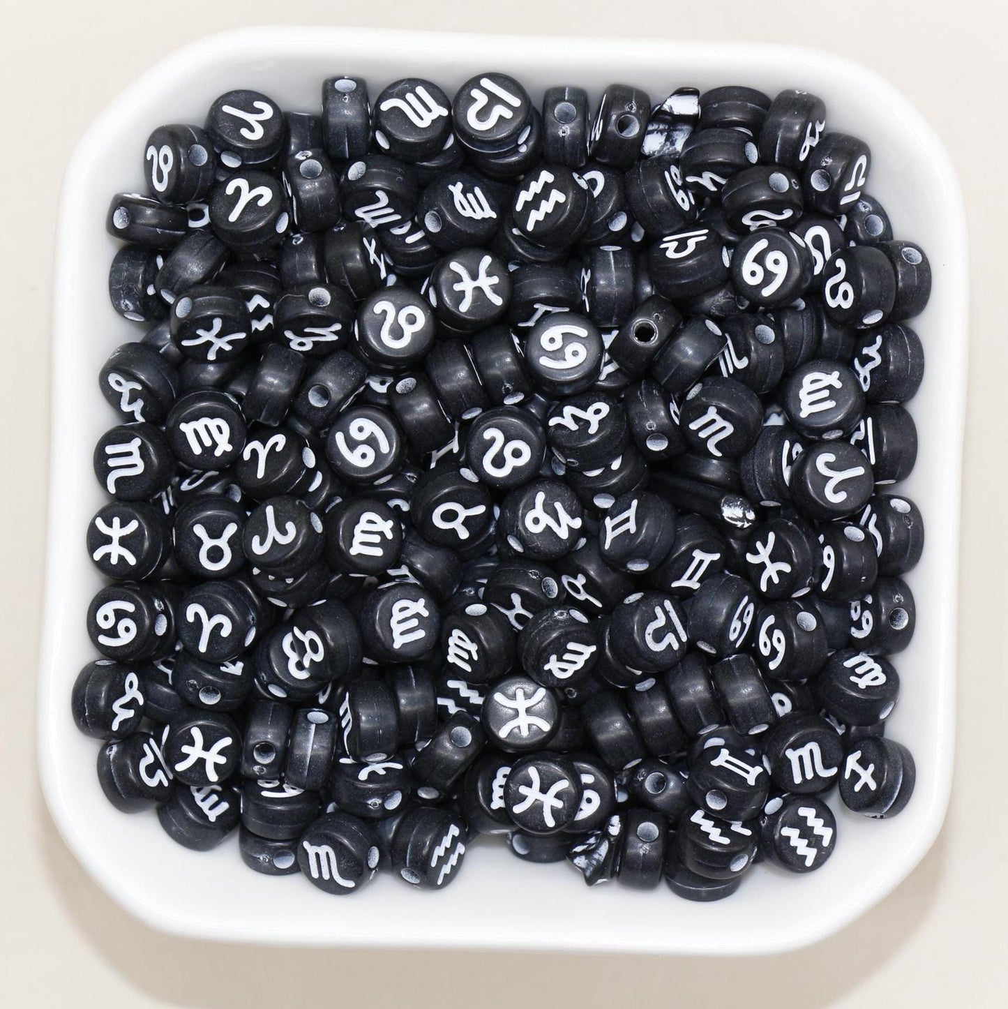 Zodiac Signs Beads, Washed 7mm Round Constellation Astrology Sign Symbol Beads, Perfect for Jewelry & Craft Supplies