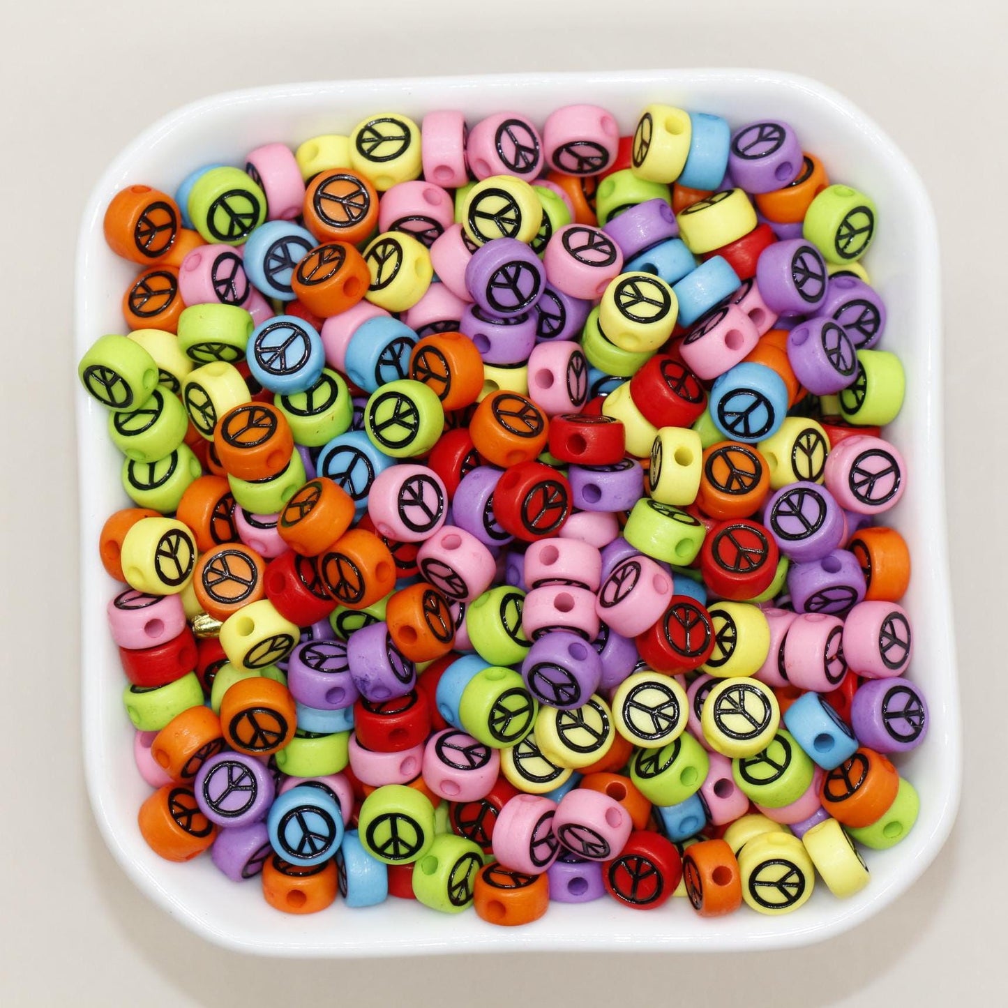 7mm Peace Beads | Round Acrylic Symbol Beads for Jewelry Making & Crafting, Peace Sign Beads for DIY Projects