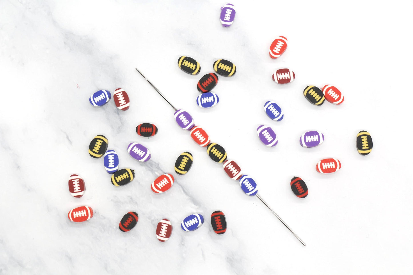 Football Polymer Clay Beads, Team Colors Sports Beads for Bracelets, DIY Jewelry Making, Handmade Craft Supplies, Gift for Football Player