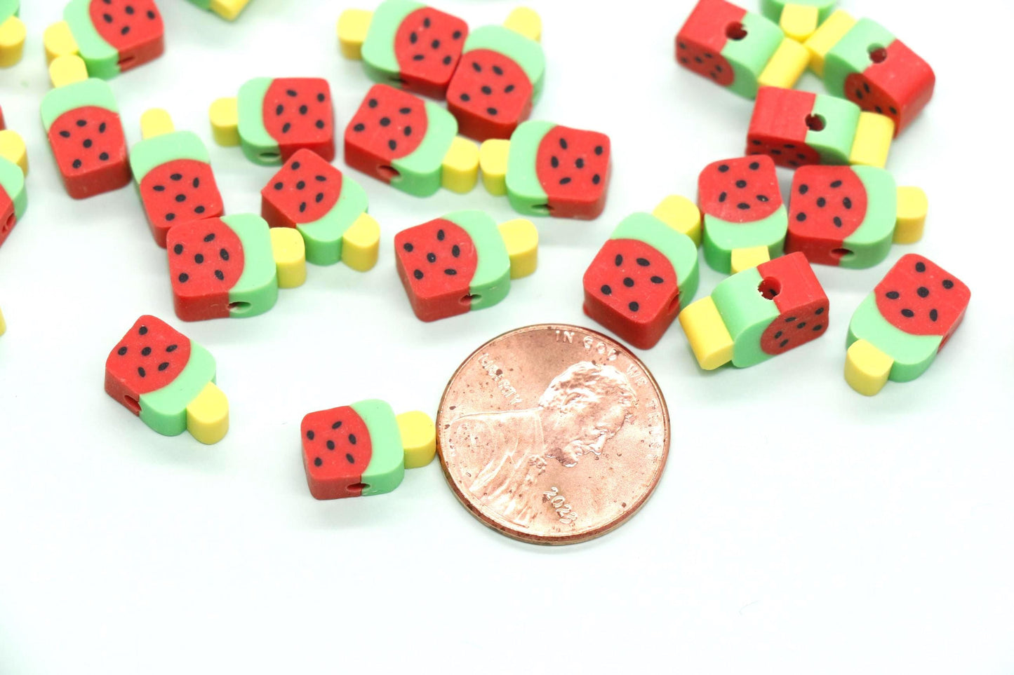 Watermelon Popsicle Polymer Clay Beads, Jewelry Making Supplies, Cute Fruit Charms for Bracelets Necklaces, DIY Sweet Food Beads #917