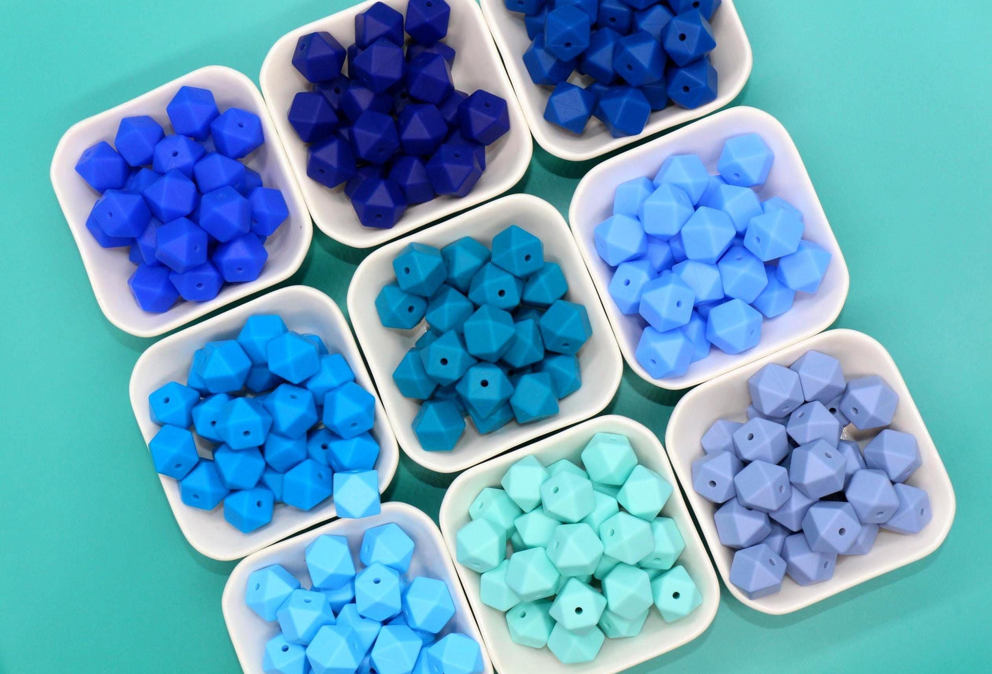 14mm Blue Hexagon Silicone Beads for DIY Jewelry Making, Soft Geometric Beads for Bracelets, Keychains, Bulk Craft Supplies