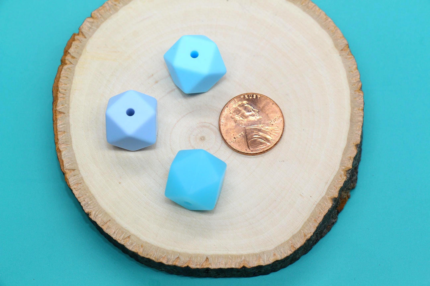 14mm Blue Hexagon Silicone Beads for DIY Jewelry Making, Soft Geometric Beads for Bracelets, Keychains, Bulk Craft Supplies