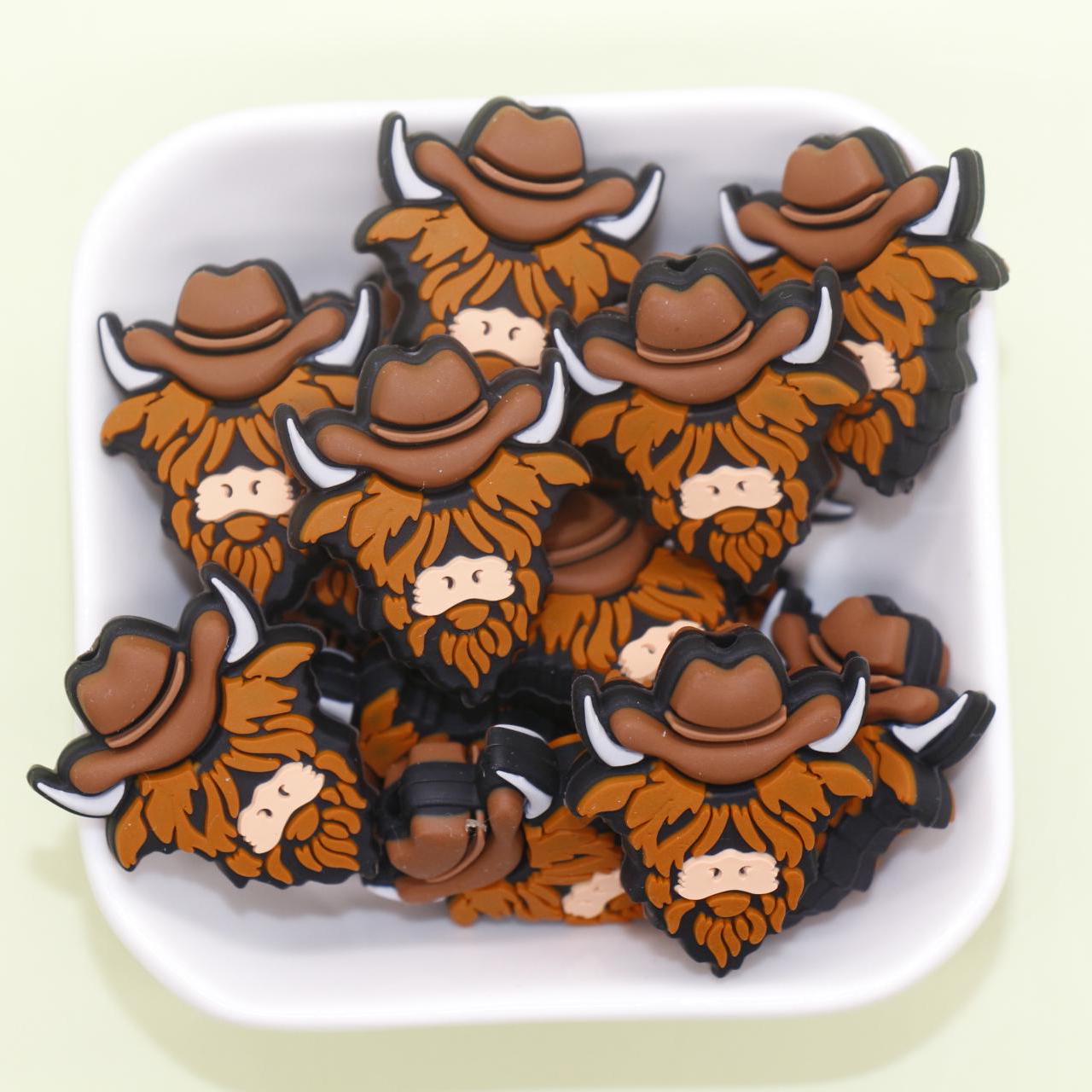 Highland Cow Silicone Focal Beads for Keychain Lanyard, Cowboy, Graduation, Nurse , Police Gifts