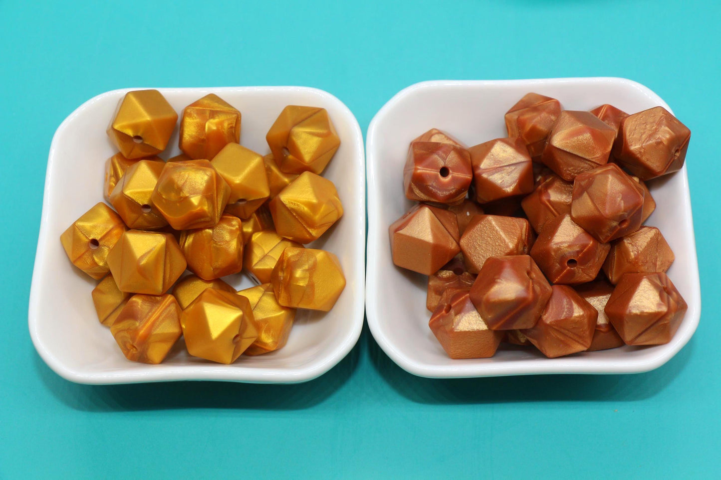 14mm Metallic Hexagon Silicone Beads for DIY Jewelry Making, Soft Geometric Beads for Bracelets, Keychains, Bulk Craft Supplies