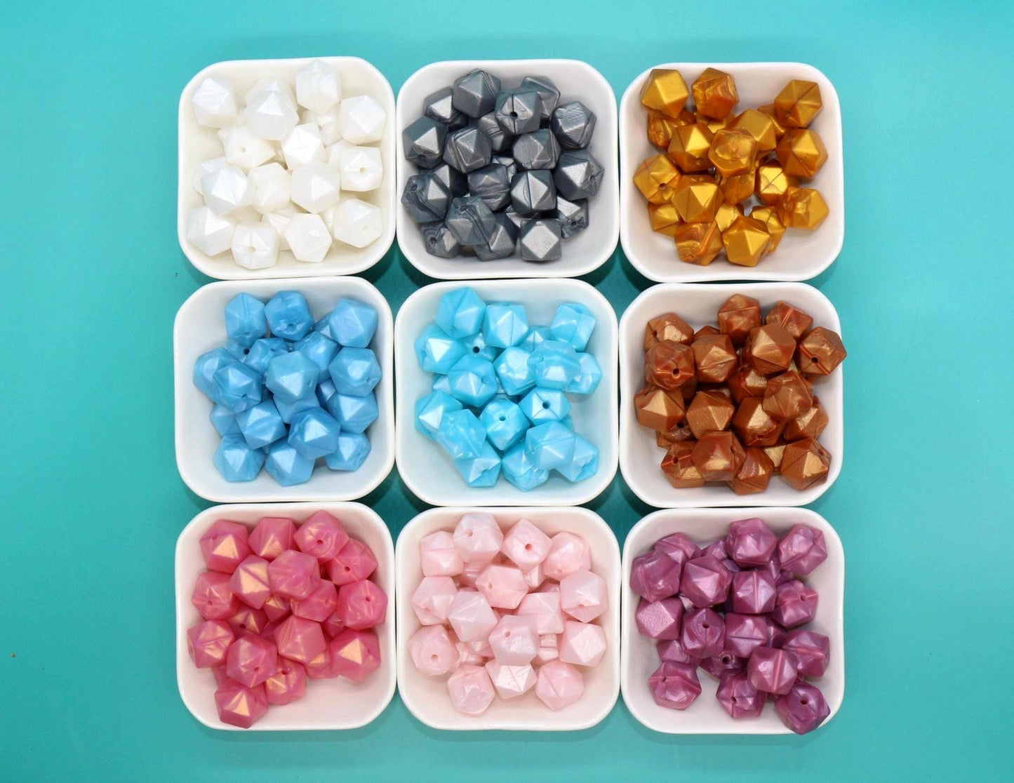 14mm Metallic Hexagon Silicone Beads for DIY Jewelry Making, Soft Geometric Beads for Bracelets, Keychains, Bulk Craft Supplies