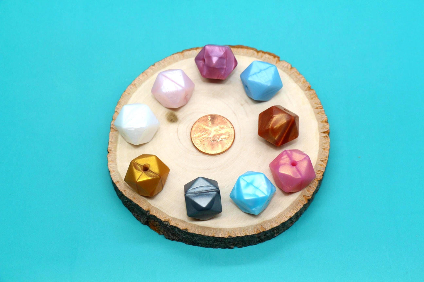 14mm Metallic Hexagon Silicone Beads for DIY Jewelry Making, Soft Geometric Beads for Bracelets, Keychains, Bulk Craft Supplies