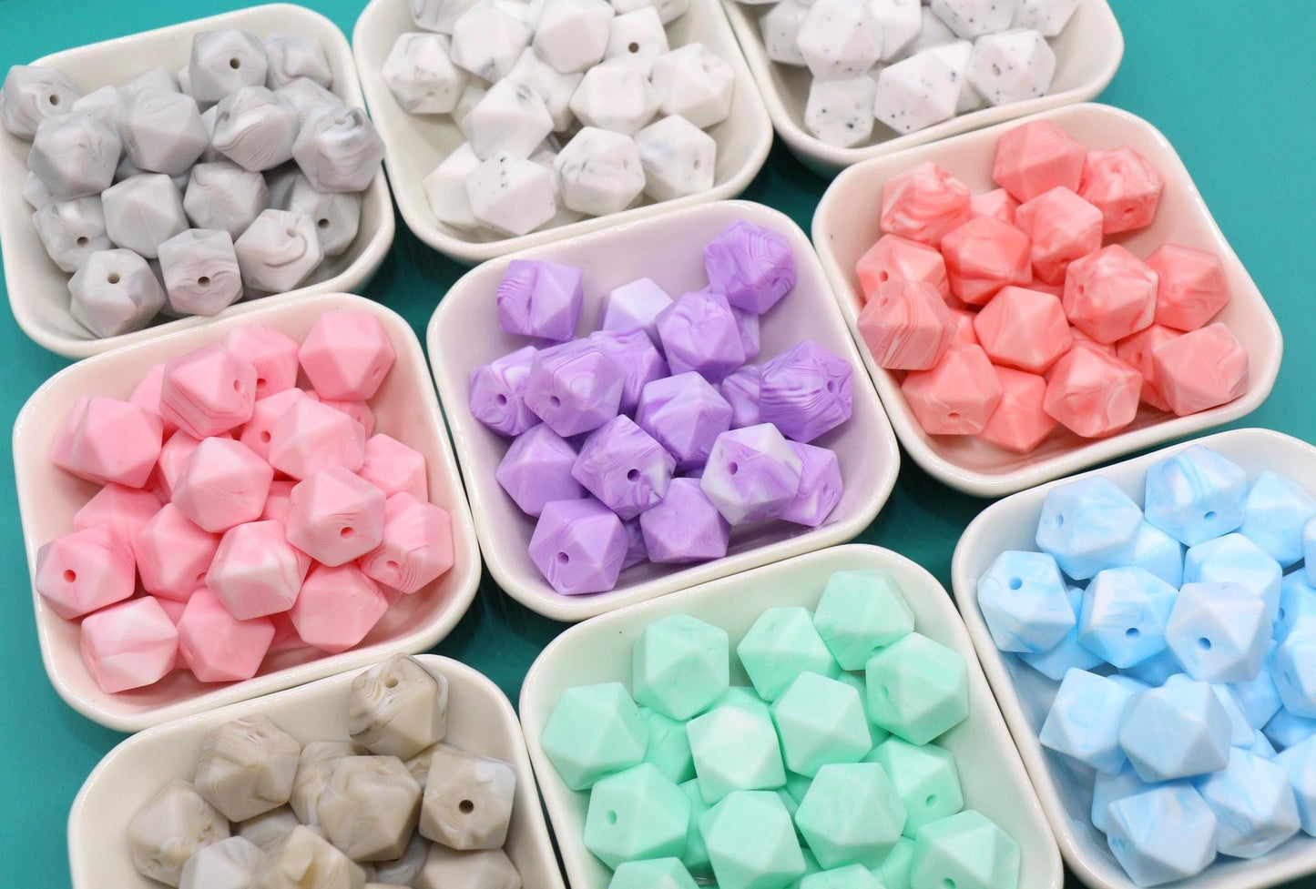 14mm Marble Hexagon Silicone Beads, Soft Geometric Beads for DIY Crafts, Silicone Beads for DIY Jewelry Making