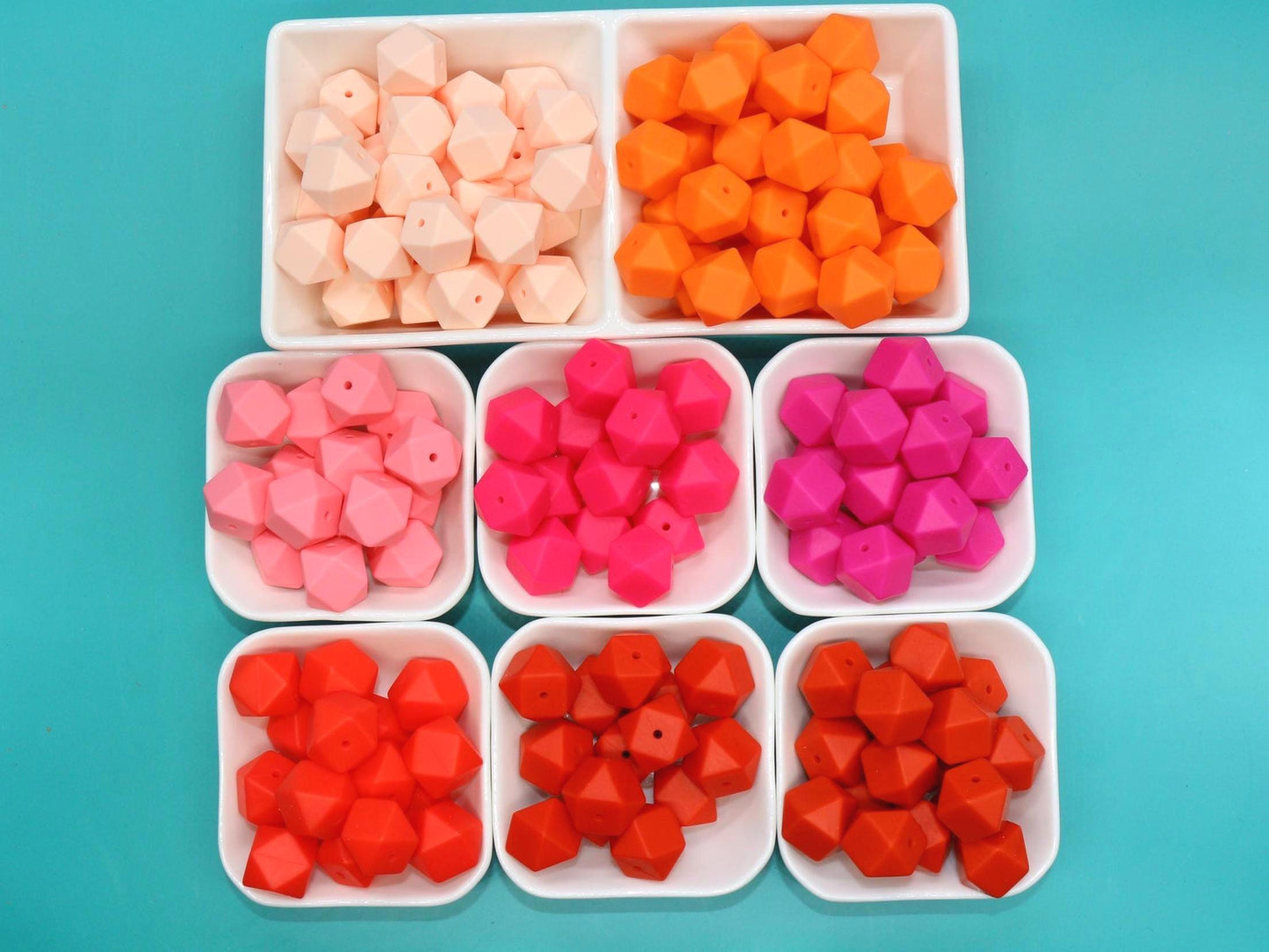 17mm Hexagon Silicone Beads, Pink, Red, Orange, Bold Jewelry Beads for Bracelets, Keychains, Soft Geometric Beads, DIY Craft Supplies
