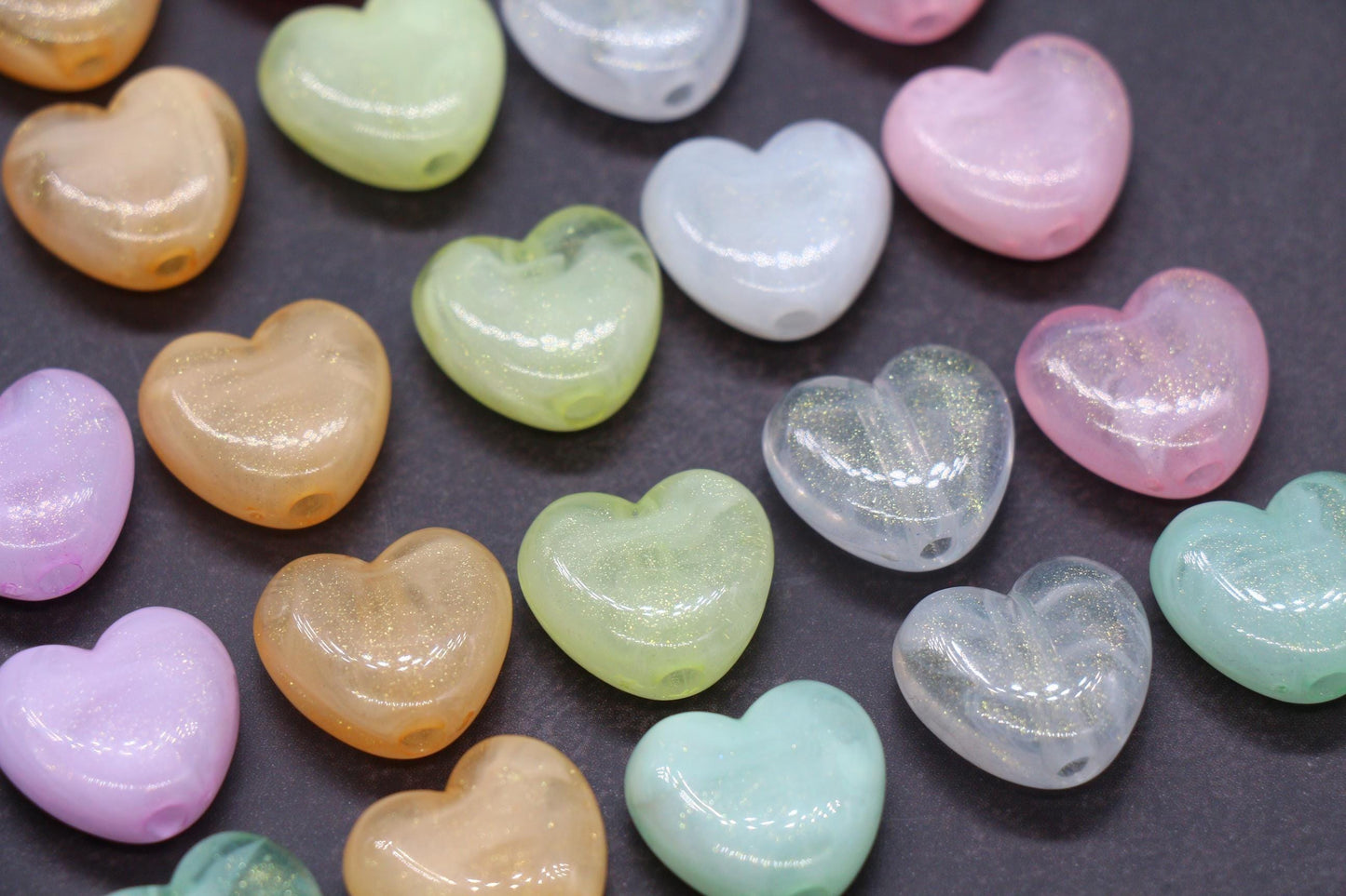 Glitter Heart Beads, Plastic Heart Shaped Beads for Jewelry Making, Chunky Plastic Heart Beads with Large Hole, Craft Supplies