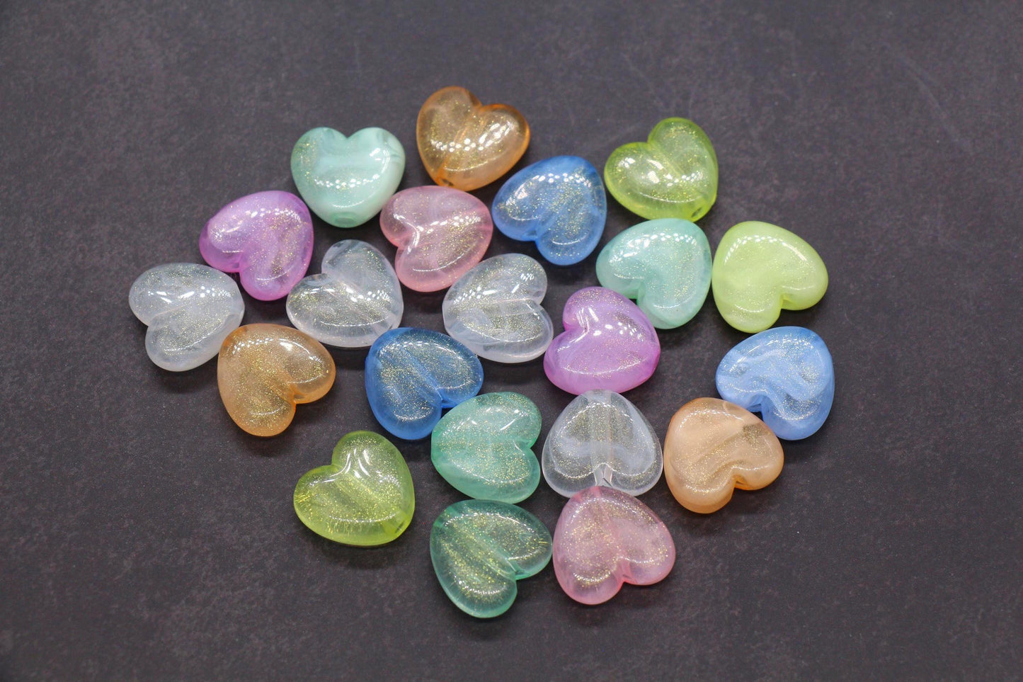 Glitter Heart Beads, Plastic Heart Shaped Beads for Jewelry Making, Chunky Plastic Heart Beads with Large Hole, Craft Supplies