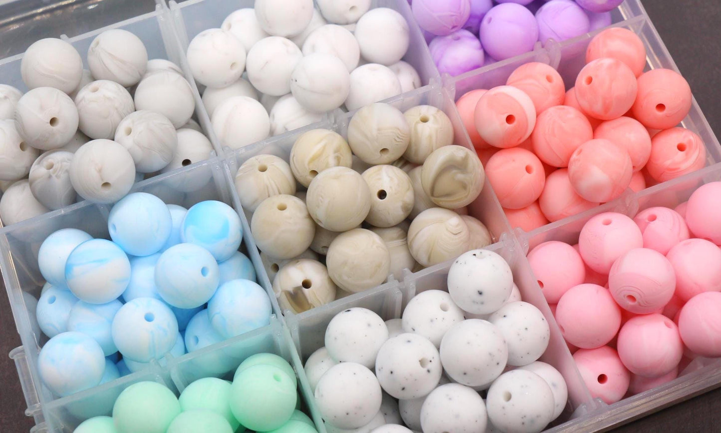 15mm Marble Silicone Beads for Bracelets, Soft Round DIY Jewelry Beads, Keychain Craft Supplies, Silicone Beads for DIY Jewelry Making
