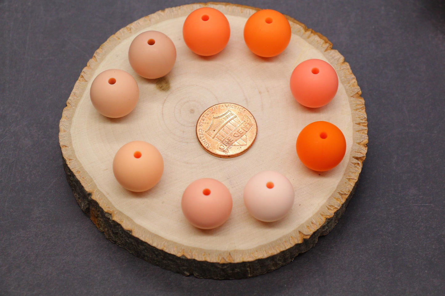 15mm Orange & Peach Silicone Beads for Bracelets, Soft Round DIY Jewelry Beads, Keychain Craft Supplies