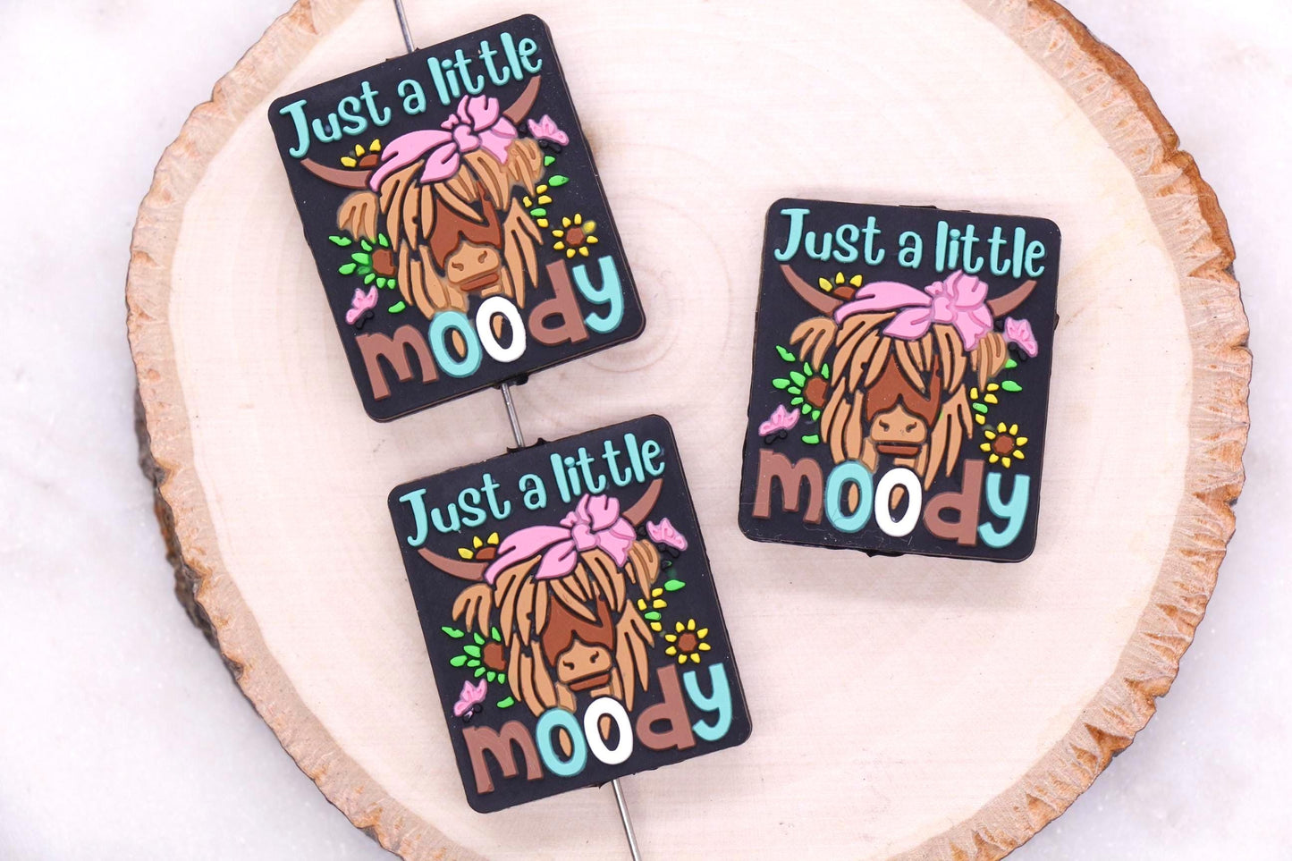 Just A Little Moody Beads, Silicone Focal Beads, Highland Cow Beads, Jewelry Making Supplies, Cute Animal Beads for Bracelets Keychains #901