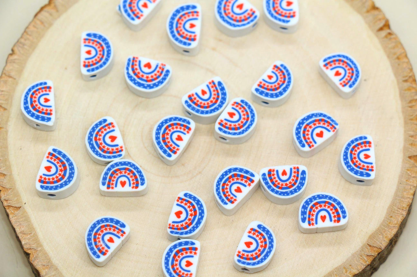 Patriotic Clay Beads, US Flag Polymer Clay Beads, July 4th Jewelry Beads, Red White Blue Beads for Crafts
